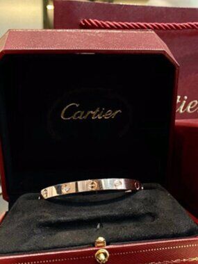 ✨ Cartier Wide 4-Diamond Love Bracelet – Rose Gold (Size 18#) ✨